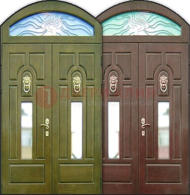 Стальная арочная дверь со стеклом ДА-17 для монолитного дома в Перми