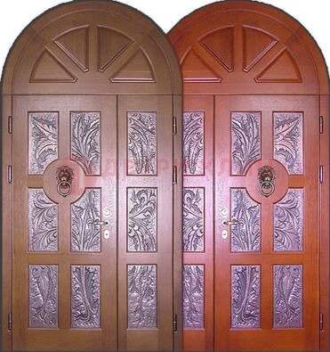 Металлическая арочная дверь со стеклом ДА-28 в коттедж в Перми