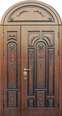 Арочная железная дверь с виноритом и узором ДА-36 в Перми