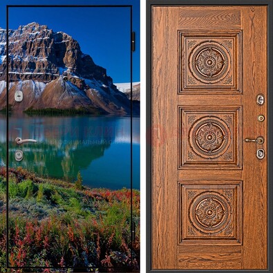 Входная дверь с фотопечатью озера и гор ДФ-6 в Перми