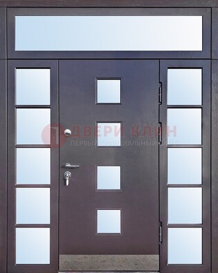 Современная железная дверь со стеклом и фрамугами ДФГ-4 в Перми