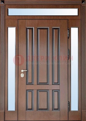 Железная дверь со стеклом и фрамугами в коричневом цвете ДФГ-8 в Перми