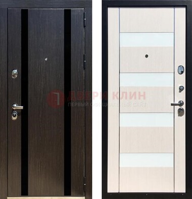 Черная железная дверь с МДФ и декоративными вставками ДМ-157 в Перми