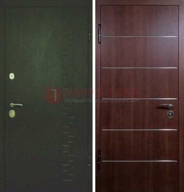Темная металлическая дверь с МДФ ламинат с молдингами внутри ДМ-16 в Перми