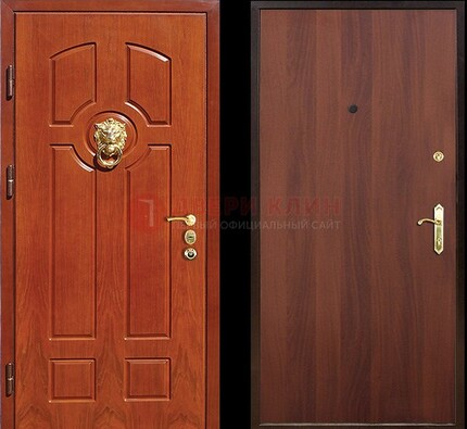 Оранжевая стальная дверь с МДФ ламинат внутри ДМ-18 в квартиру в Перми