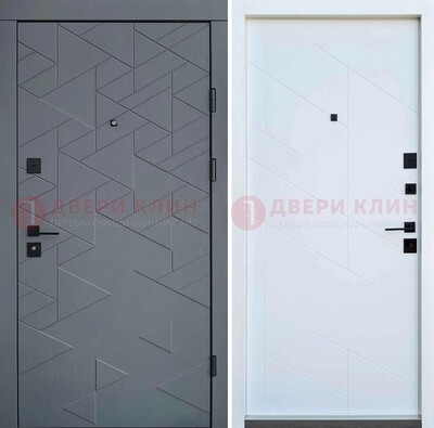 Серая металлическая дверь МДФ с узором  ДМ-224 в Перми