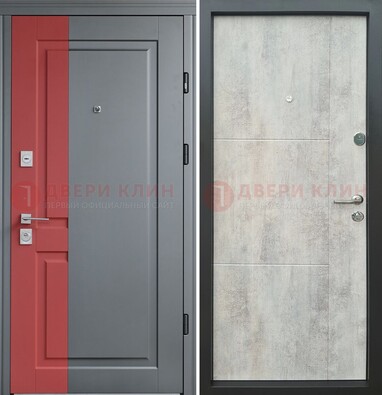 Серая с красной полосой металлическая дверь МДФ ДМ-245 в Перми
