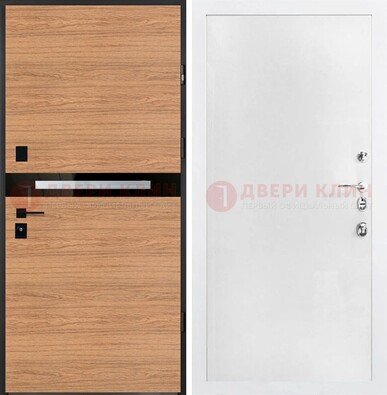 Железная коричневая дверь с МДФ в белом цвете ДМ-313 в Перми