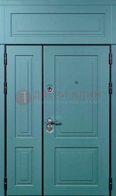 Синяя металлическая дверь с МДФ и верхней фрамугой ДМ-339 в Перми