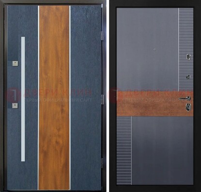 Темная металлическая дверь МДФ со вставками ДМ-411 в Перми