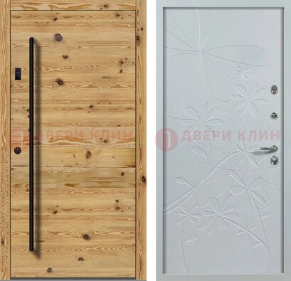 Металлическая дверь с МДФ в светлом цвете ДМ-412 в Перми