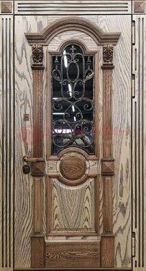 Железная дверь с массивом дуба со стеклом и ковкой ДМД-47 в Перми