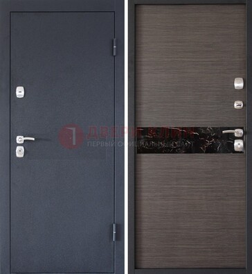 Черная железная дверь с порошковым напылением МДФ внутри ДП-114 в Перми