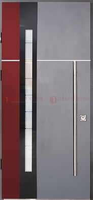 Серая входная дверь с порошковым окрасом и красной вставкой ДП-175 в Перми