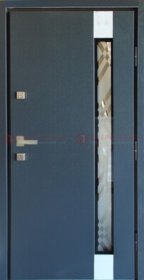 Серая стальная дверь с порошковым покрытием и стеклянной вставкой ДП-216 в Перми