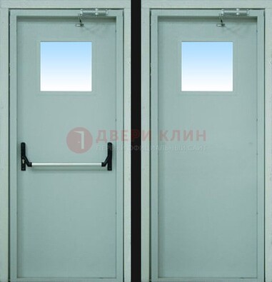 Серая металлическая противопожарная дверь со стеклянной вставкой ДПП-3 в Перми