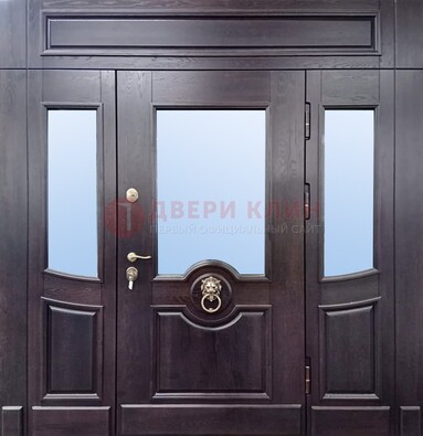 Филенчатая металлическая дверь с панелью МДФ и стеклом ДПР-102 в Перми