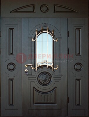 Парадная железная дверь Винорит со стеклом и ковкой ДПР-103 в Перми