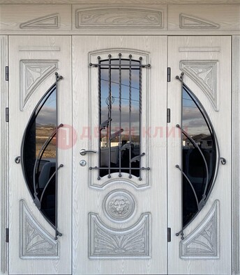 Большая парадная дверь Винорит со стеклом и ковкой ДПР-108 в Перми