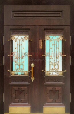 Парадная дверь со вставками из стекла и ковки ДПР-43 для каркасного дома в Перми