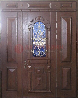 Стальная парадная дверь со стеклом и ковкой ДПР-4 для коттеджа в Перми