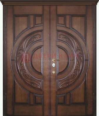 Утепленная коричневая стальная парадная дверь ДПР-51 в Перми