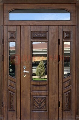 Парадная стальная дверь Винорит со стеклом и резьбой ДПР-97 в Перми