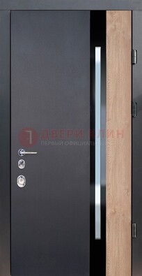 Черная металлическая дверь МДФ со стеклом ДС-14 в Перми