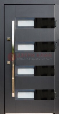 Черная стальная дверь МДФ хайтек со стеклом ДС-16 в Перми