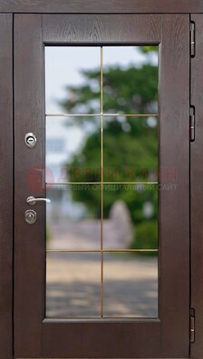 Коричневая стальная дверь со стеклом ДС-19 в Перми