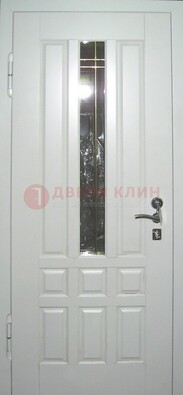 Белая металлическая дверь со стеклом ДС-1 в загородный дом в Перми