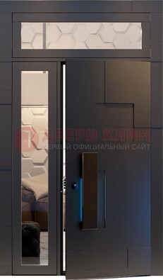 Чёрная двухстворчатая металлическая дверь со стеклом ДС-64 в Перми