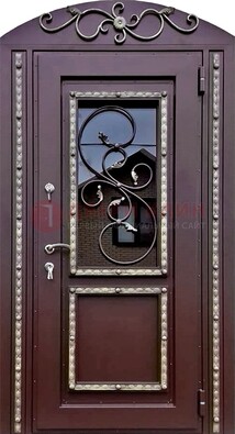 Cтальная дверь порошок со стеклом и ковкой в форме арки ДСК-170 в Перми