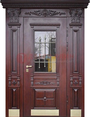 Железная парадная дверь массив дуба со стеклом и ковкой ДСК-175 в Перми