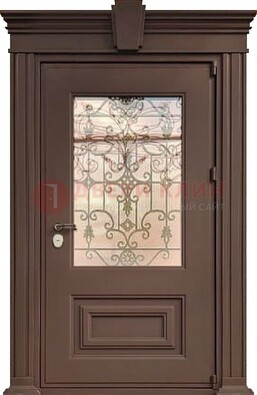Металлическая дверь со стеклом и ковкой в классическом стиле ДСК-185 в Перми