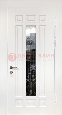 Белая стальная дверь винорит со стеклом и ковкой ДСК-191 в Перми