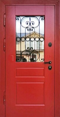 Красная железная дверь Винорит со стеклом и ковкой ДСК-205 в Перми