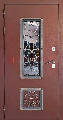 Уличная дверь Порошок со стеклом и ковкой для дома ДСК-218 в Перми