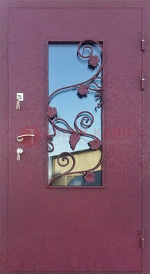Железная дверь Порошок со стеклом и ковкой лозы ДСК-220 в Перми