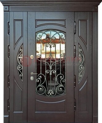 Полуторная железная дверь Винорит со стеклом и ковкой ДСК-231 в Перми