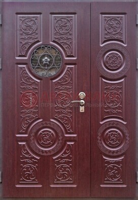 Красная железная дверь Винорит со стеклом и ковкой ДСК-235 в Перми