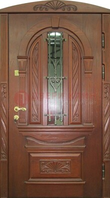 Узорная железная дверь массив со стеклом и ковкой ДСК-247 в Перми