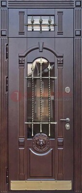 Металлическая дверь массив со стеклом и ковкой с фрамугой ДСК-249 в Перми