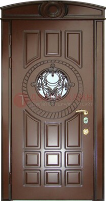 Шоколадная металлическая дверь Винорит со стеклом и ковкой ДСК-269 в Перми