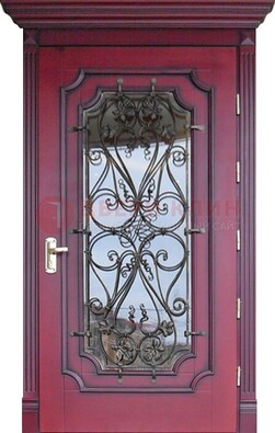 Красная стальная дверь Винорит со стеклом и ковкой ДСК-271 в Перми