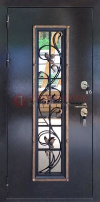 Железная дверь с порошковым напылением стеклом и ковкой ДСК-279 в Новосибирске