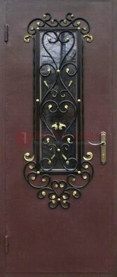 Простая металлическая дверь с Порошком стеклом и ковкой ДСК-281 в Перми