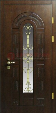 Дизайнерская металлическая дверь со стеклом и ковкой ДСК-50 в Талдоме