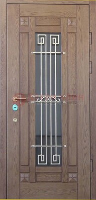 Стандартная железная дверь со стеклом темным и ковкой ДСК-5 в Перми