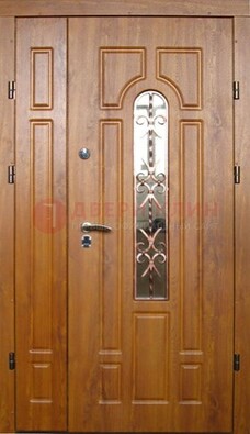Стальная дверь со стеклом и цветной ковкой ДСК-78 для панельного дома в Перми